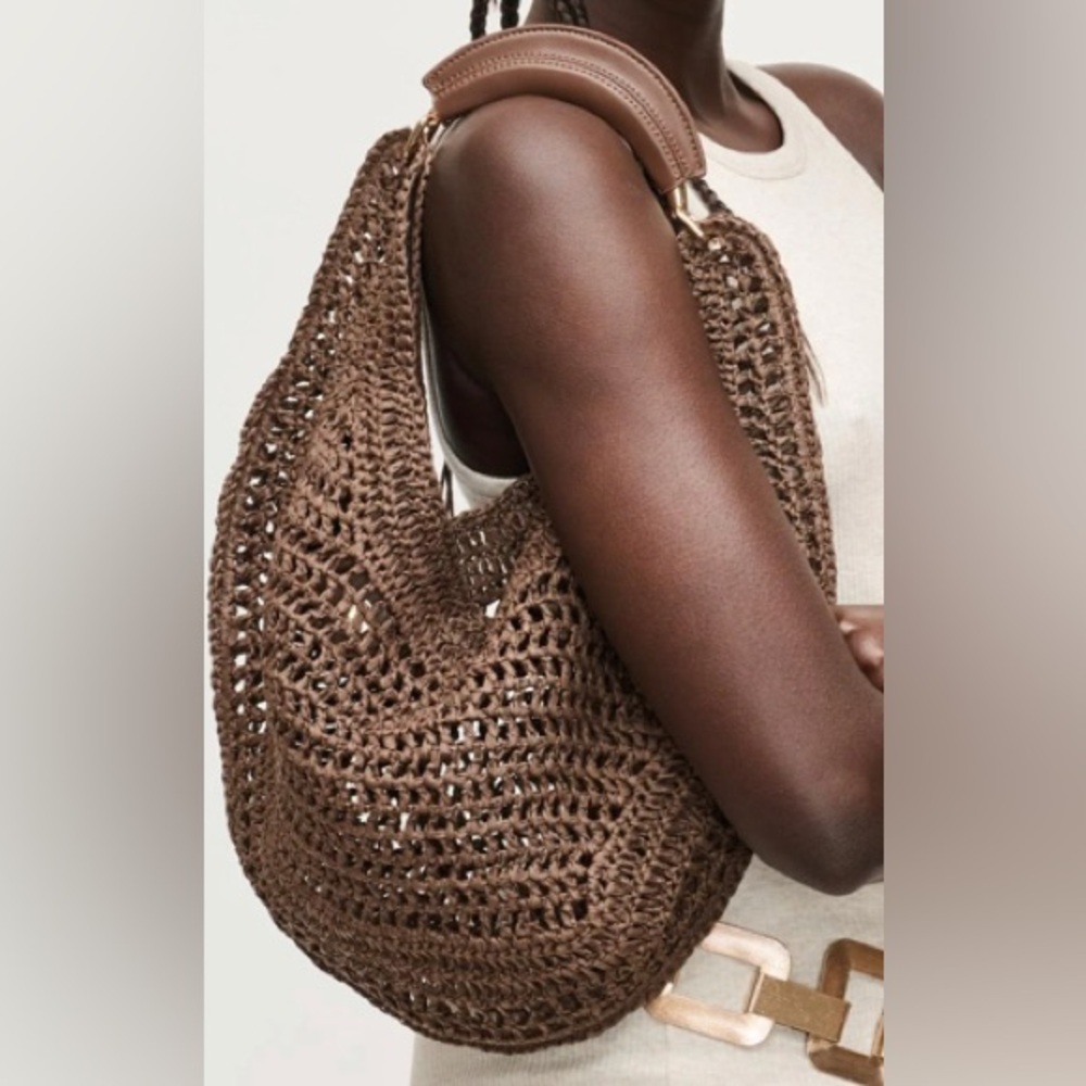 Urban Expressions Camden Brown Raffia Straw Hobo Shoulder Bag Summer Tote Medium - Picture 2 of 7